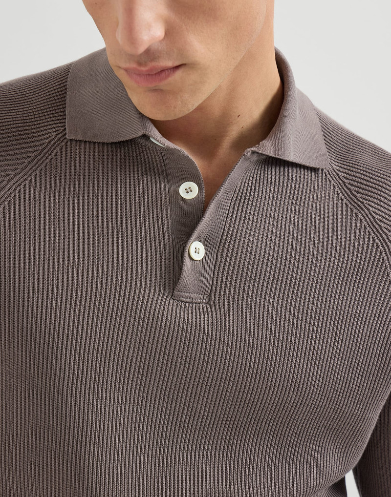 Cotton English rib knit polo with long raglan sleeves 4