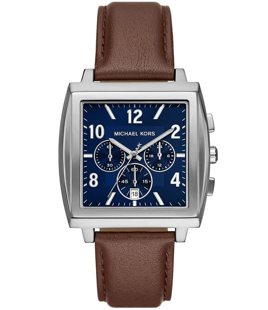 Men's Rhys Quartz Chronograph Brown Leather Strap Watch - 1