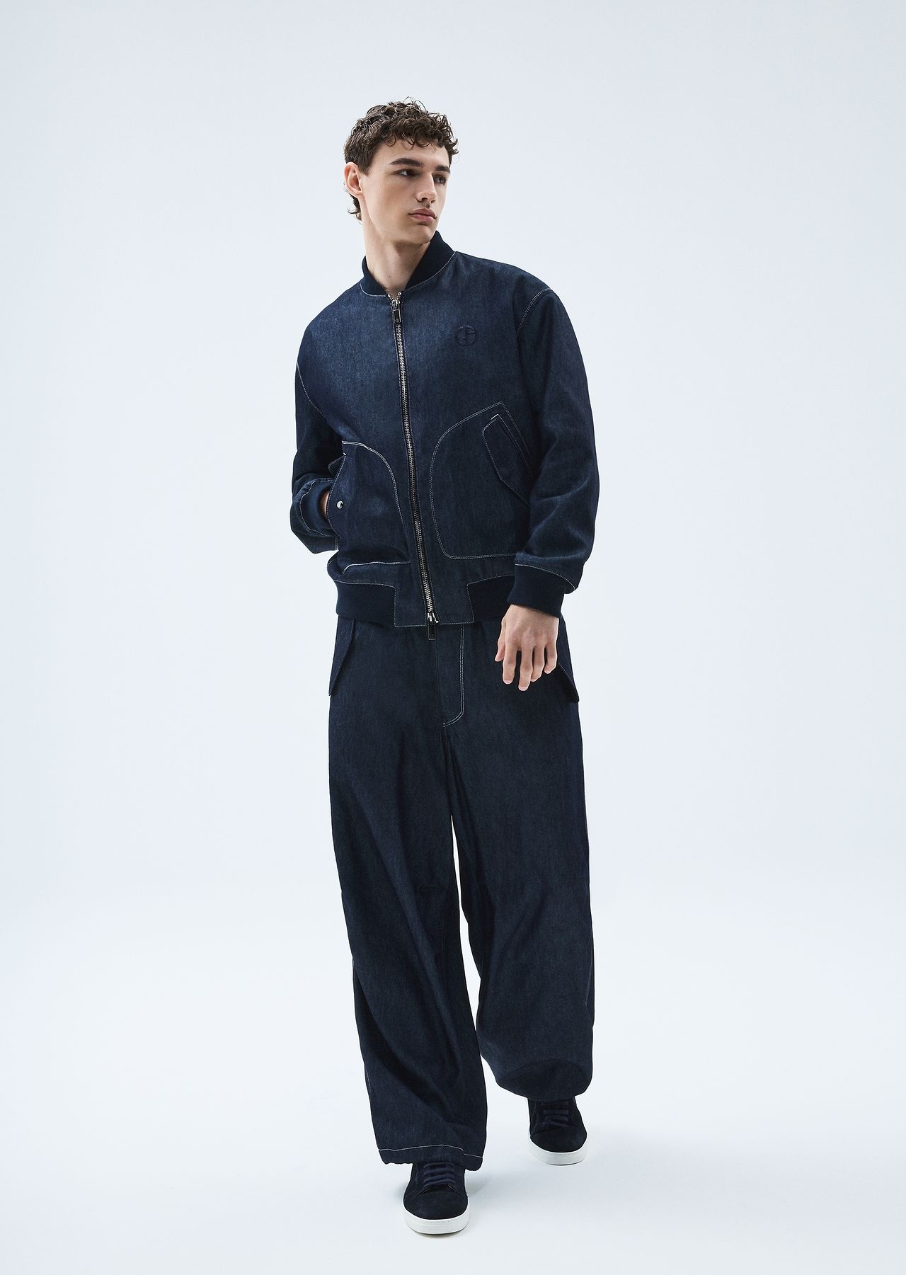 Denim Collection cotton denim and silk blouson - 6