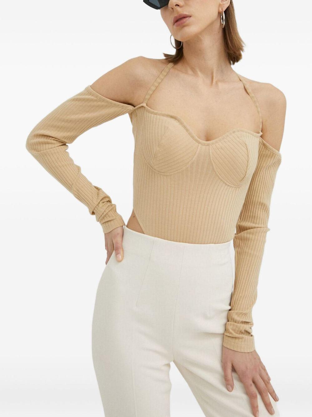 ribbed halterneck top - 3