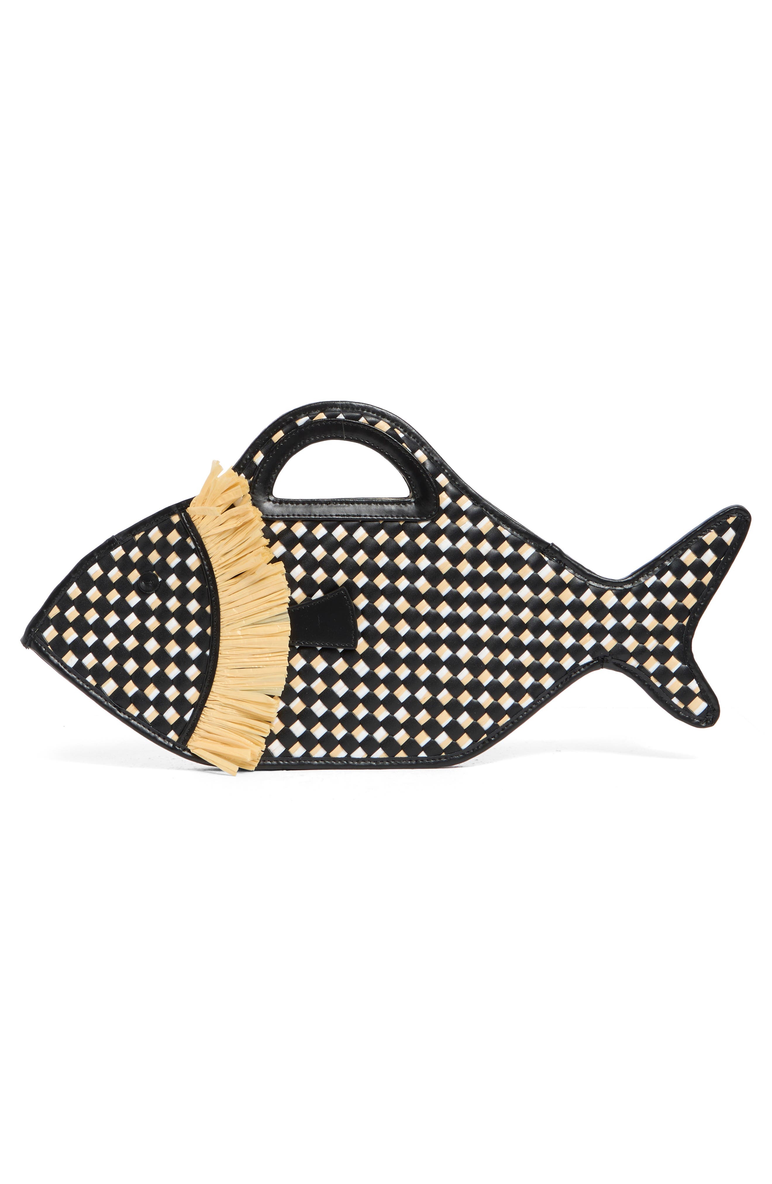 STAUD Cleo Fish Woven Raffia Basket Bag in Black/Natural at Nordstrom - 3
