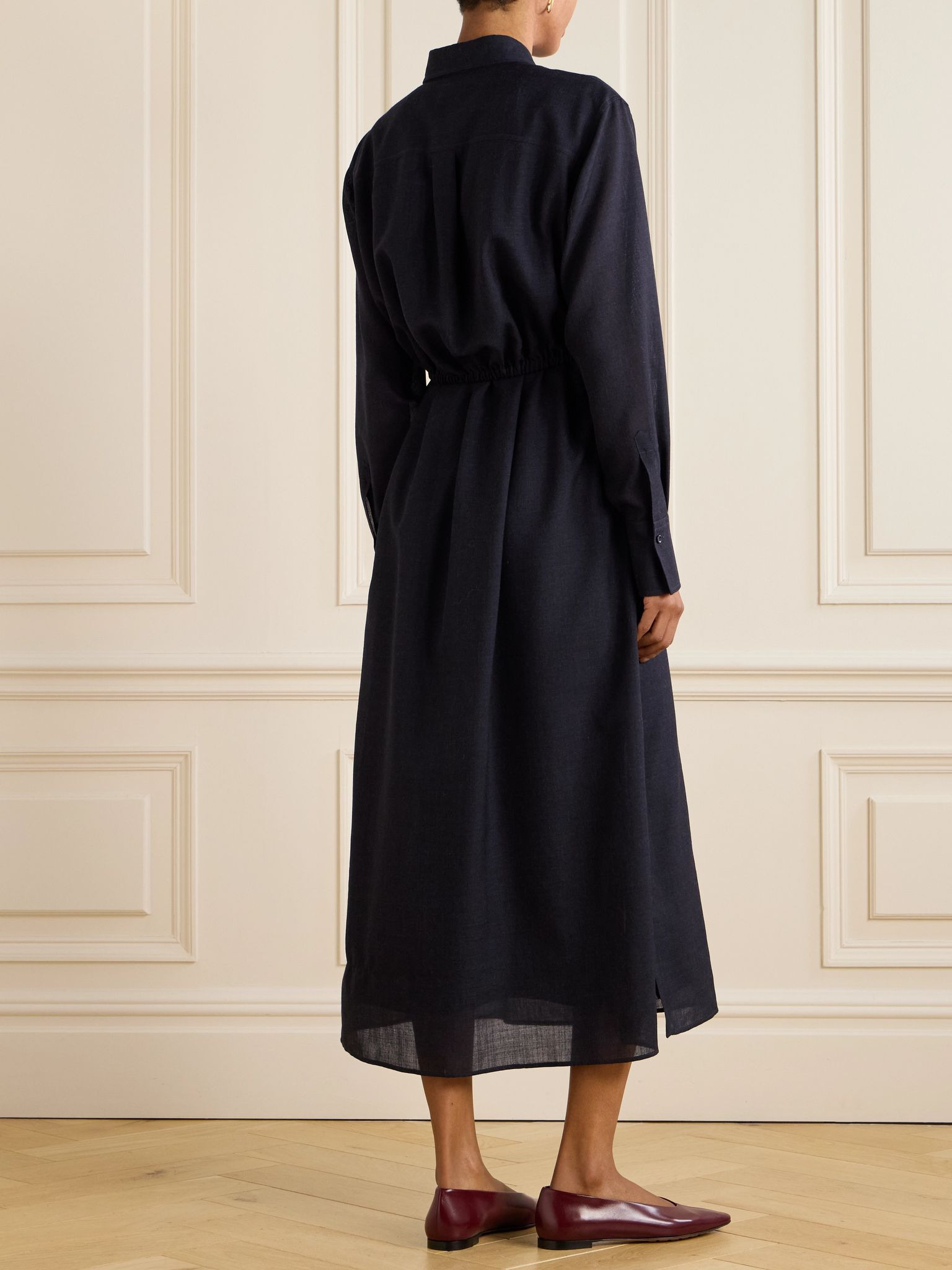 Belted bead-embellished wool midi shirt dress Midnight blue - 3