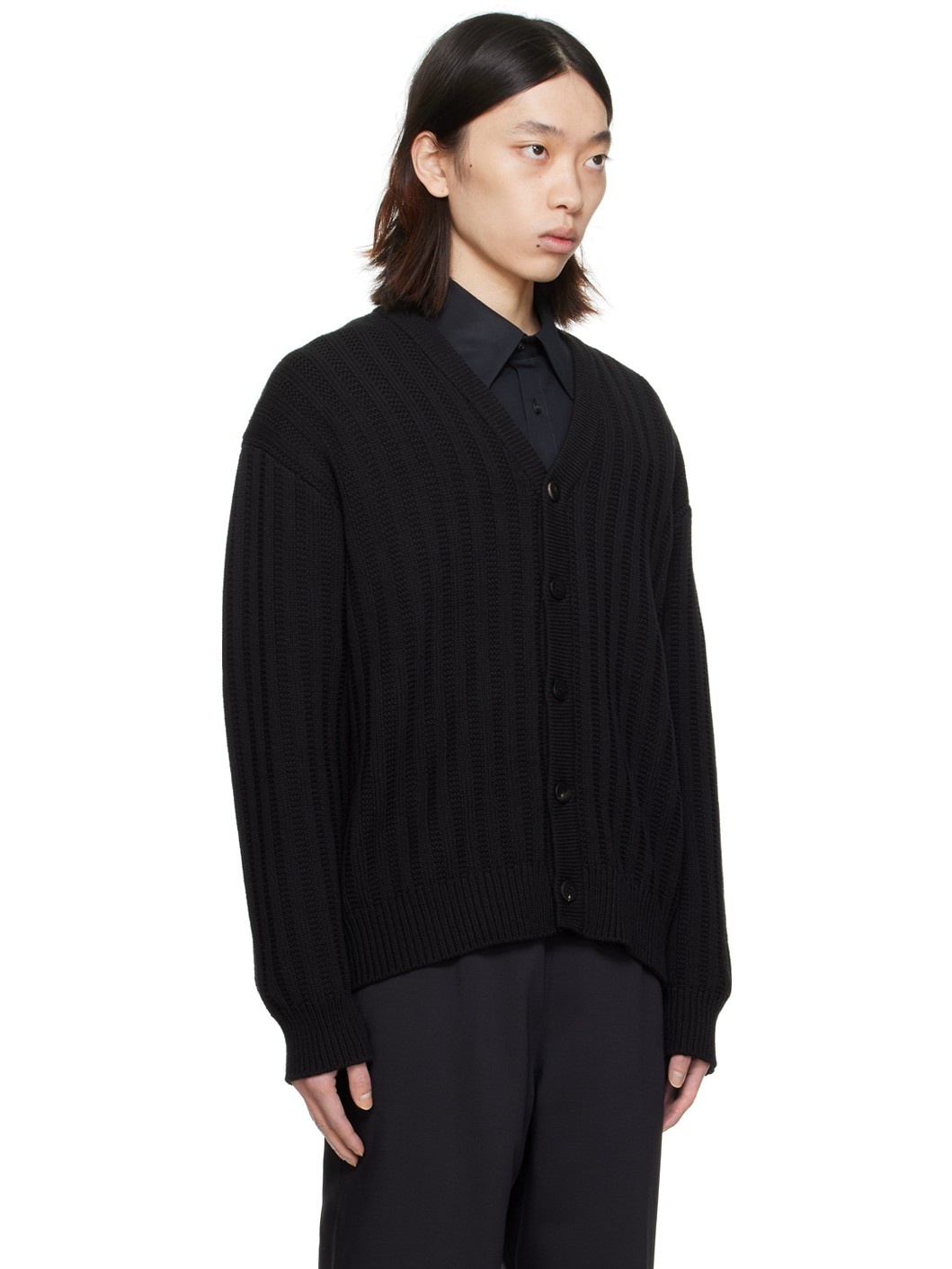 Black Y-Neck Cardigan - 2