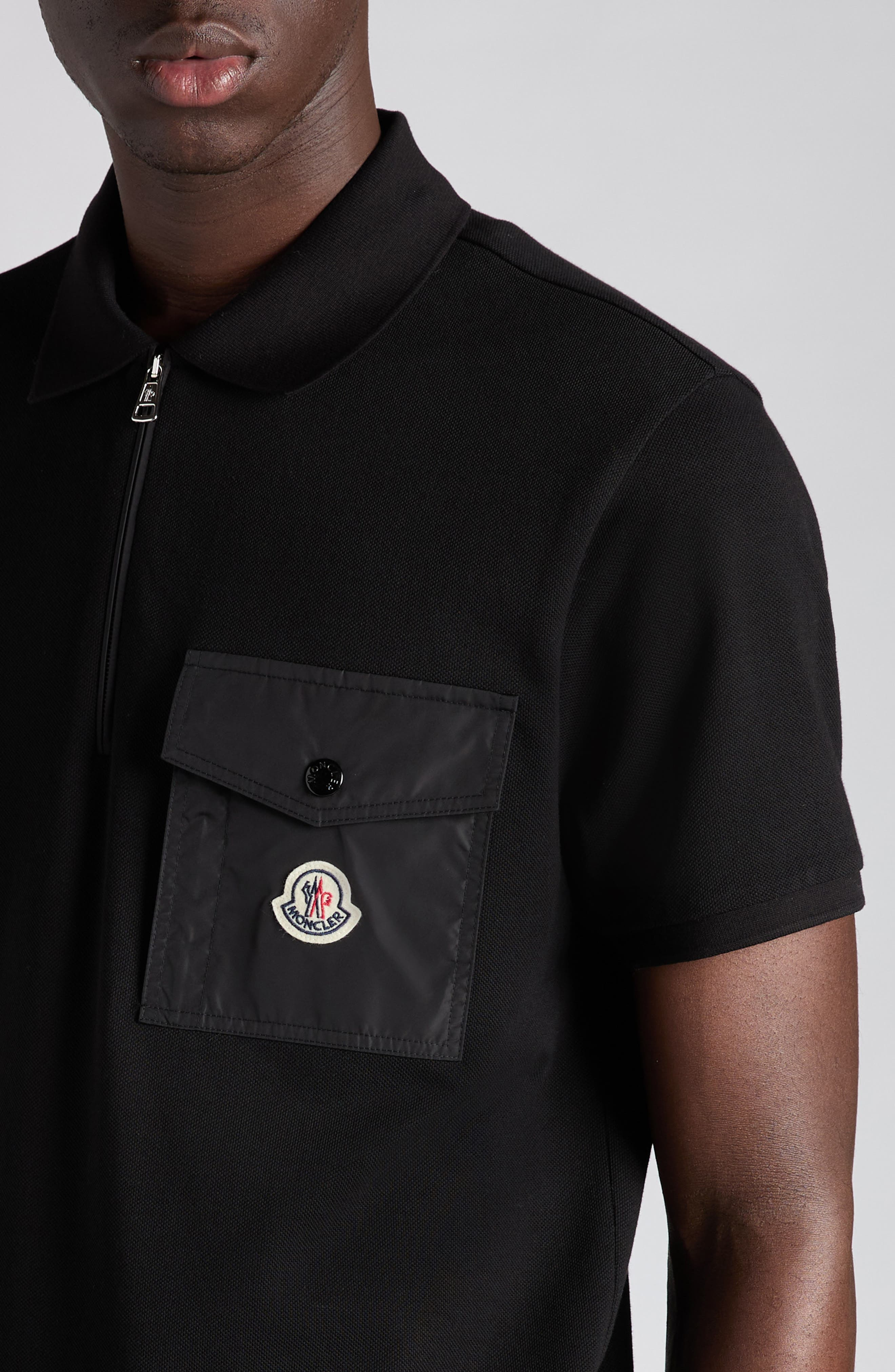 Moncler Logo Patch Pocket Zip Polo in Black at Nordstrom - 5