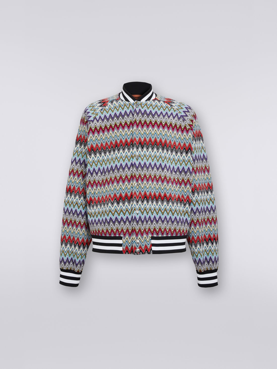 Cotton bomber jacket with multicoloured chevron pattern - 1