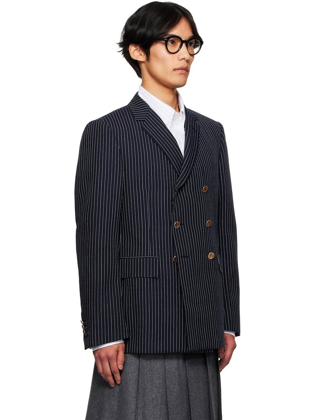 Navy Pinstripe High Twist Wool Sportcoat Blazer - 2