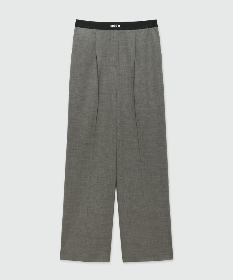 Anthracite palazzo trousers in cool wool with elastic band and MSGM logo 1