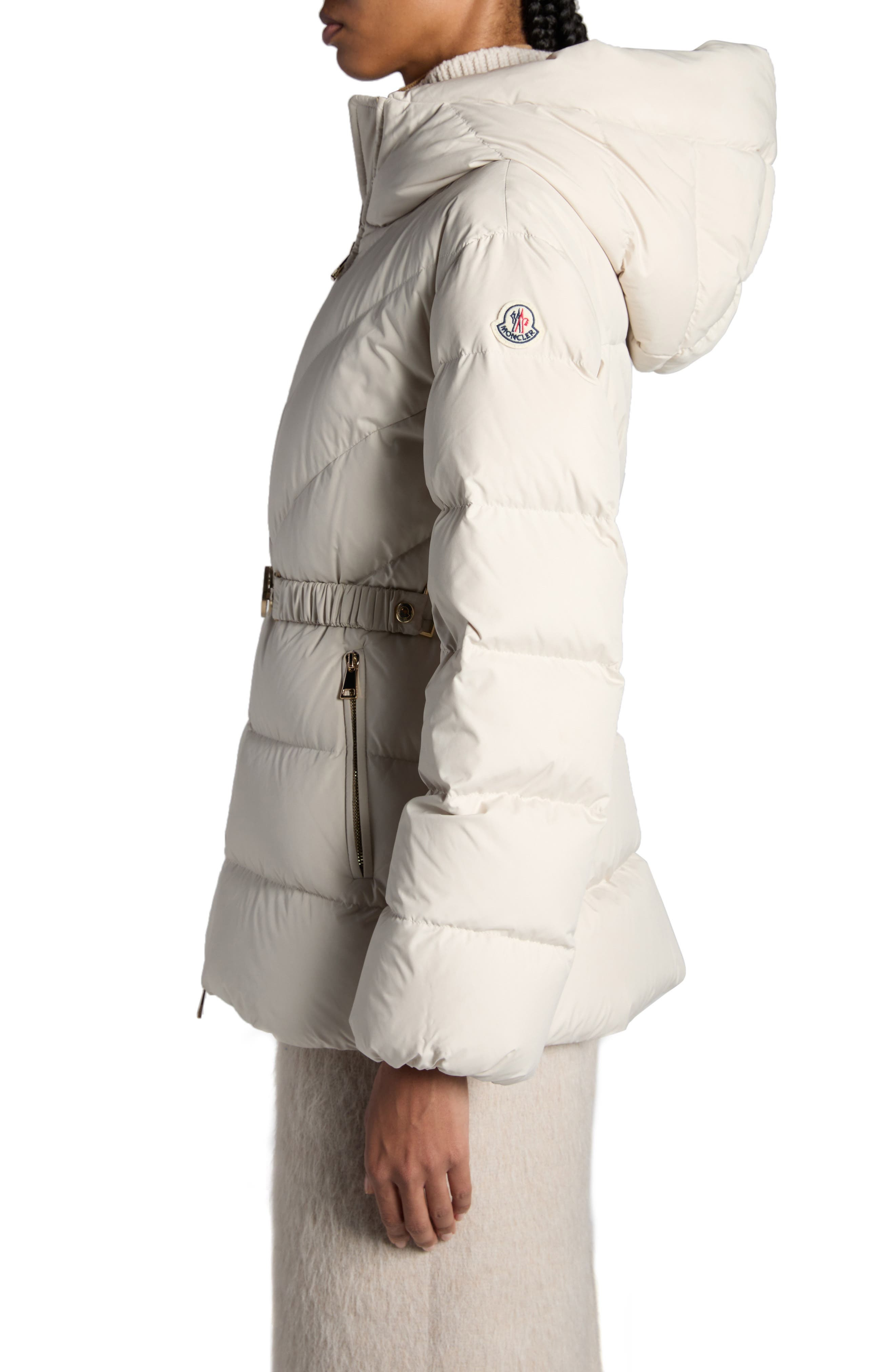 Moncler Brosse Belted Puffer Jacket in White at Nordstrom - 4