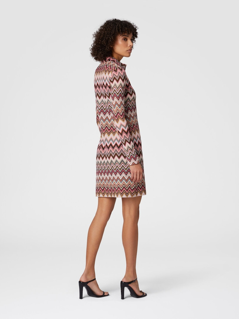 Polo cut mini-dress in cotton and zigzag viscose 3