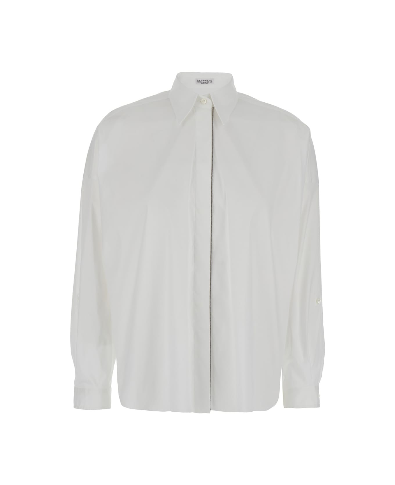 Oversized White Shirt With Monile Detail In Cotton Blend Woman - 1