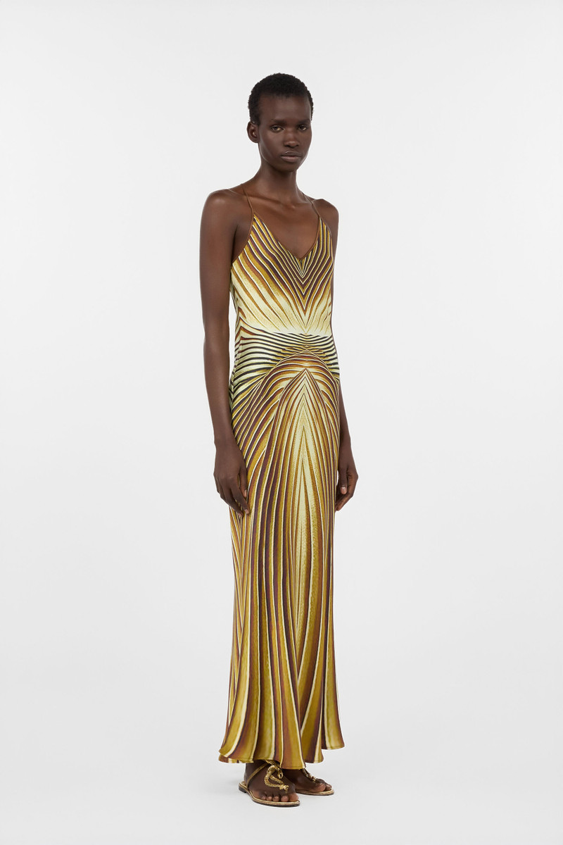 Long Silk Dress with Ray Of Gold Print 3