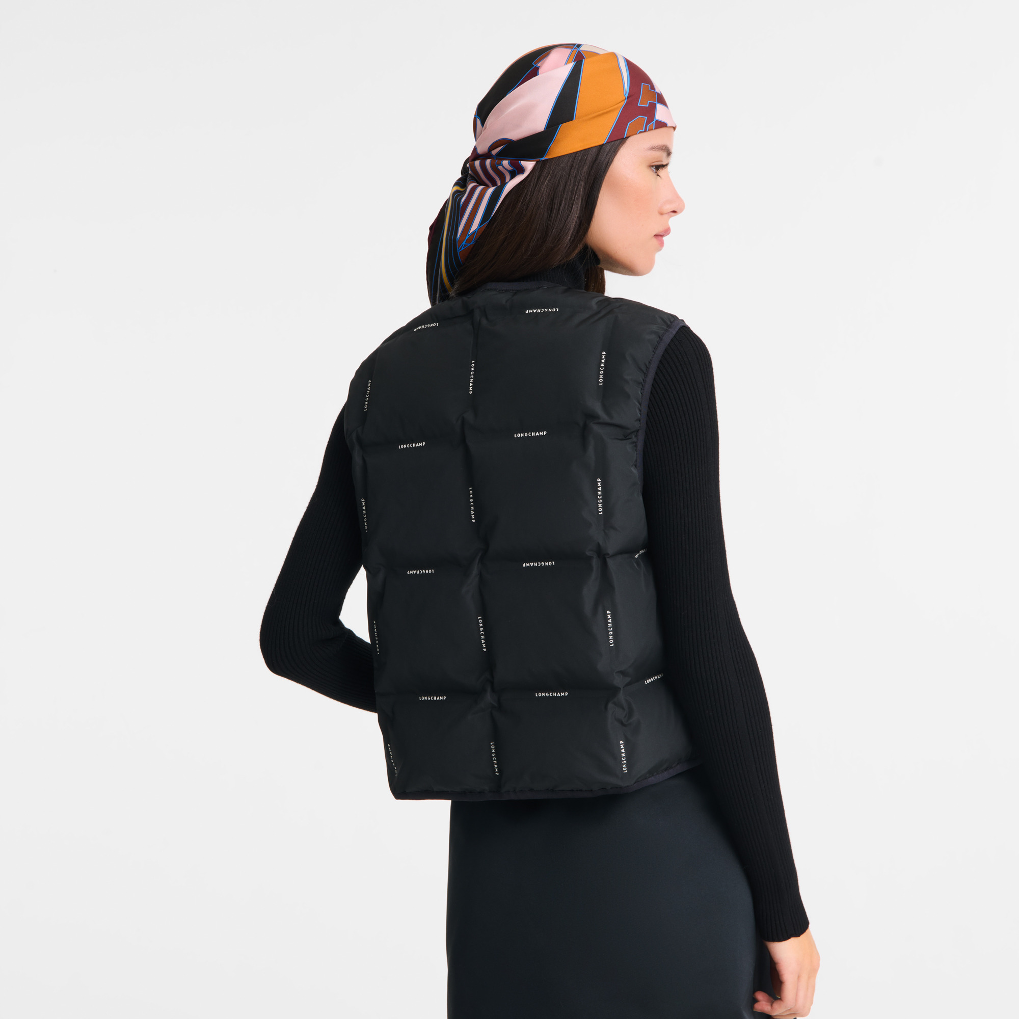 Sleeveless cardigan Black - Quilted techno-taffeta - 3