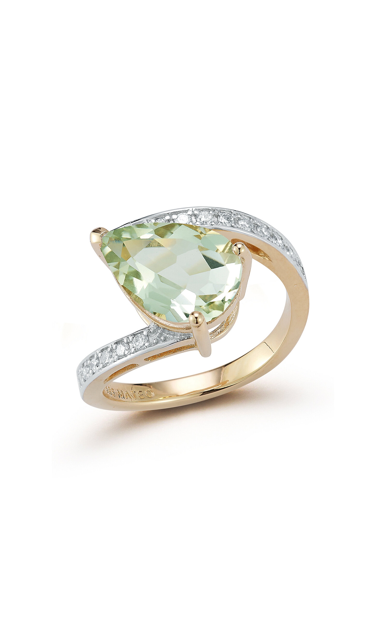 14kt Yellow Gold Slanted Green Amethyst Pear Ring green - 2