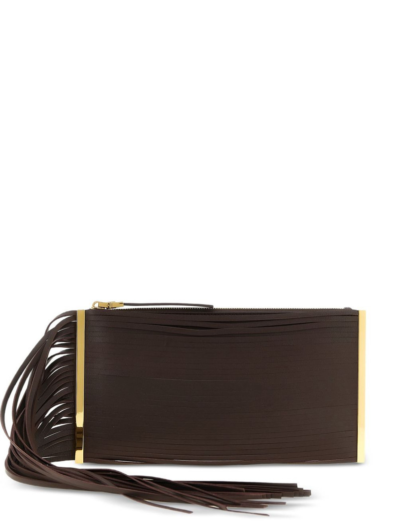 fringed leather clutch bag 1