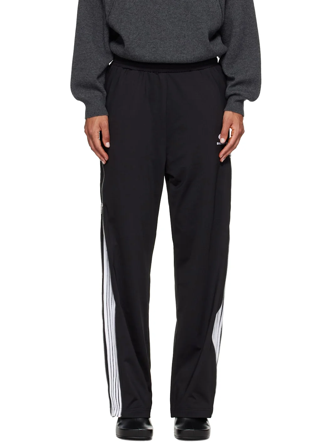 Black Zipped Loop Sports Icon Sporty Track Pants - 1