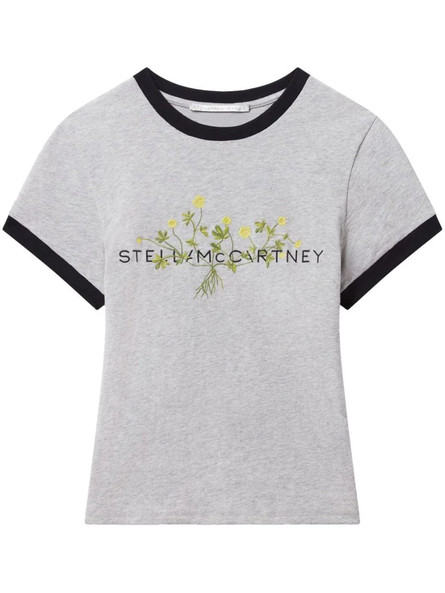 Stella McCartney Logo Floral Embroidered T-Shirt - 1
