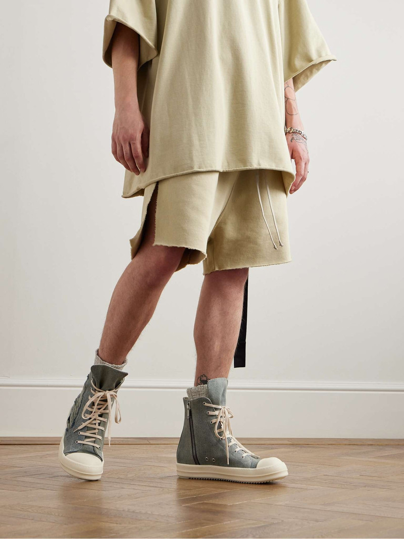 Rick Owens DRKSHDW Distressed Denim High-Top Sneakers outlook