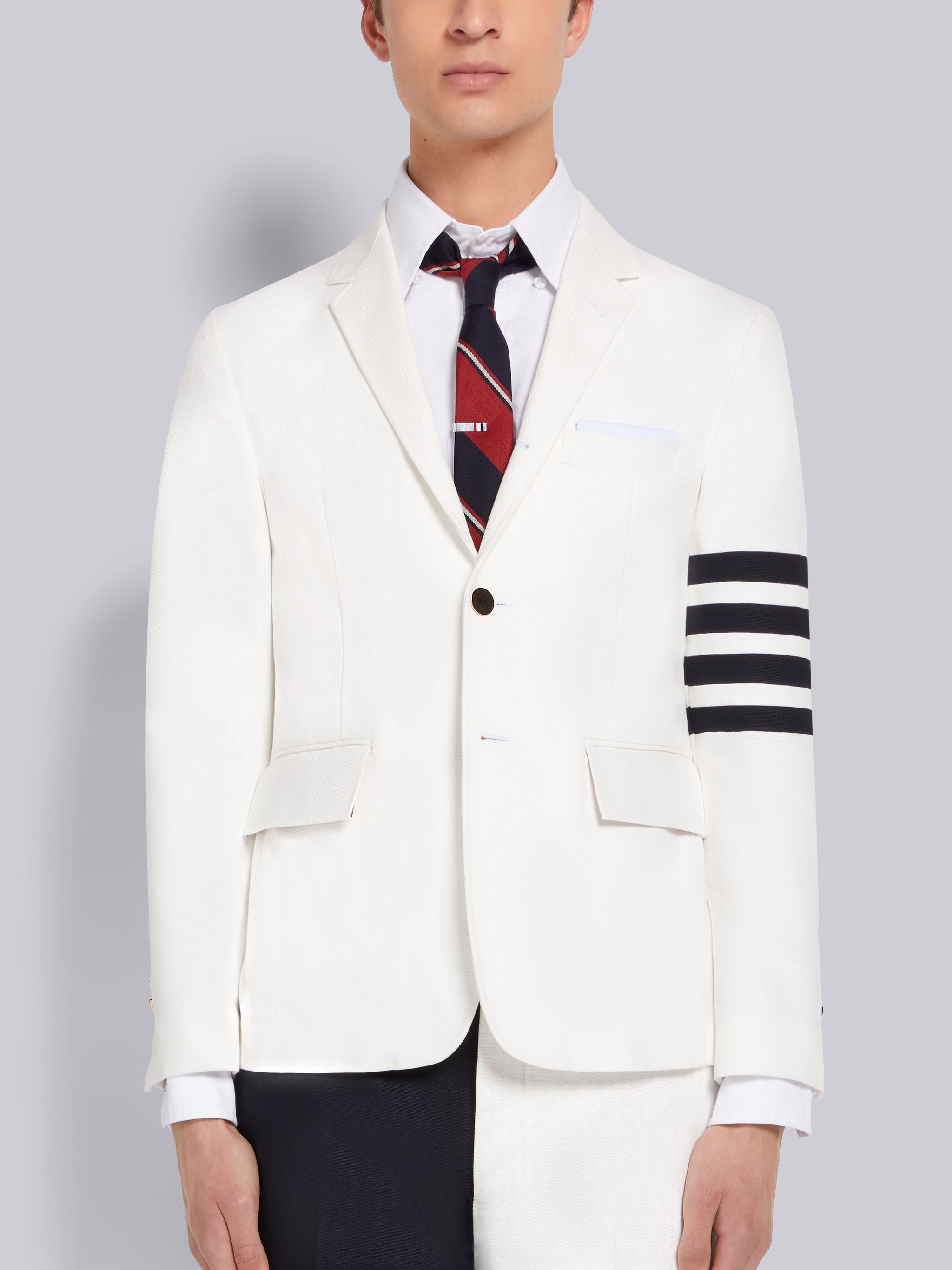 White Cotton Canvas 4-Bar Unconstructed Classic Sport Coat - 1