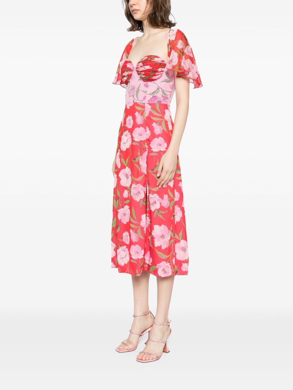 floral-print chiffon midi dress - 3