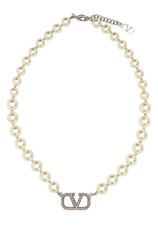 ネックレス・ペンダント Valentino Garavani Ivory Pearls Necklace Vlogo Signature Metal Necklace With Swarovski® Pearls for