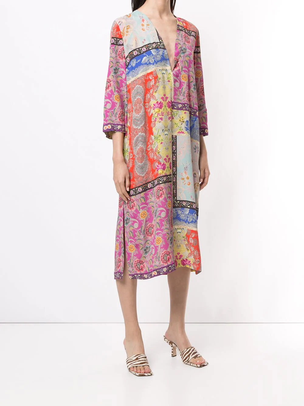 patchwork-print shift midi dress - 3