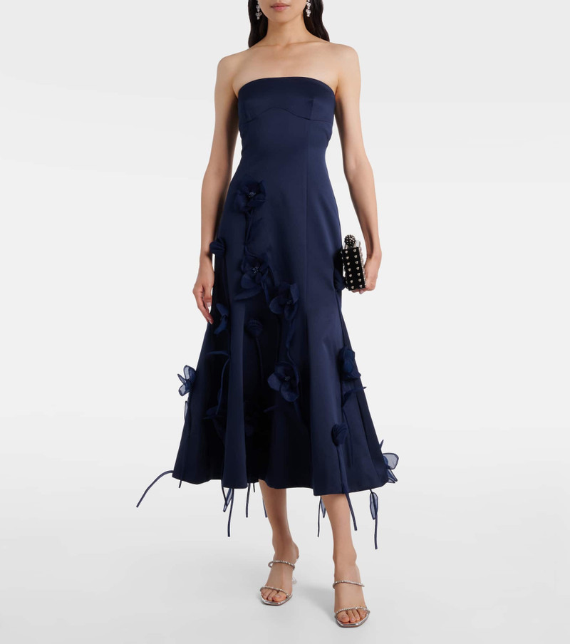 ROTATE Floral-appliqué satin midi dress outlook