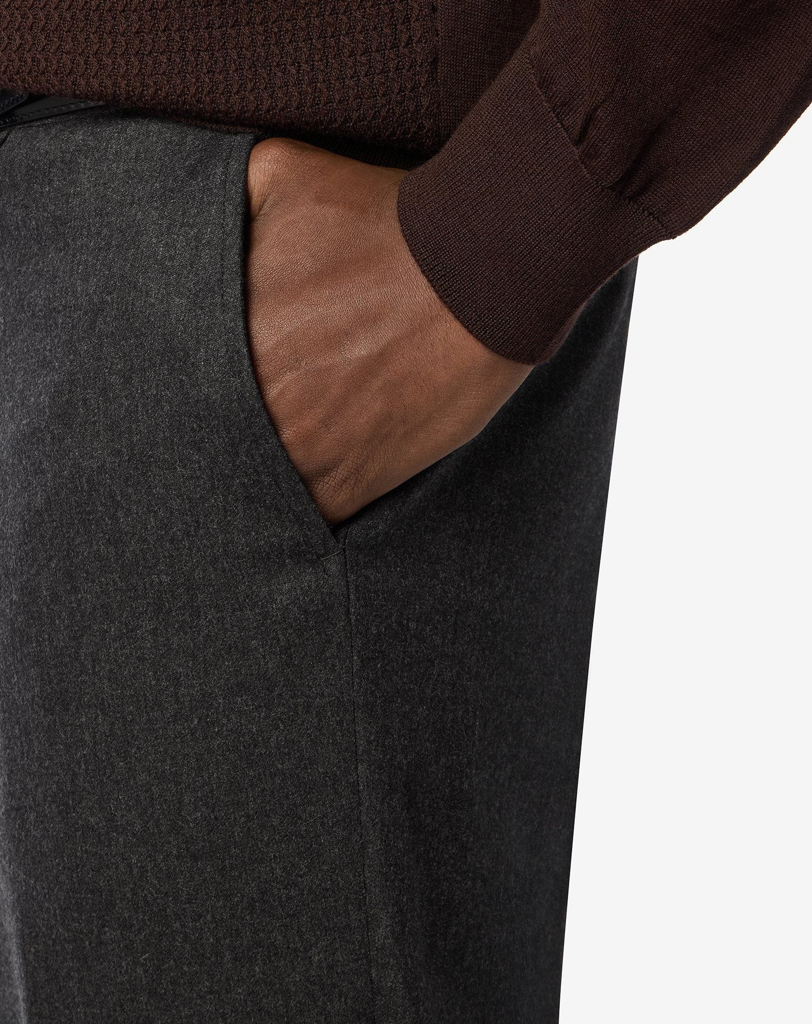 Dark grey wool and stretch cashmere chinos - 5