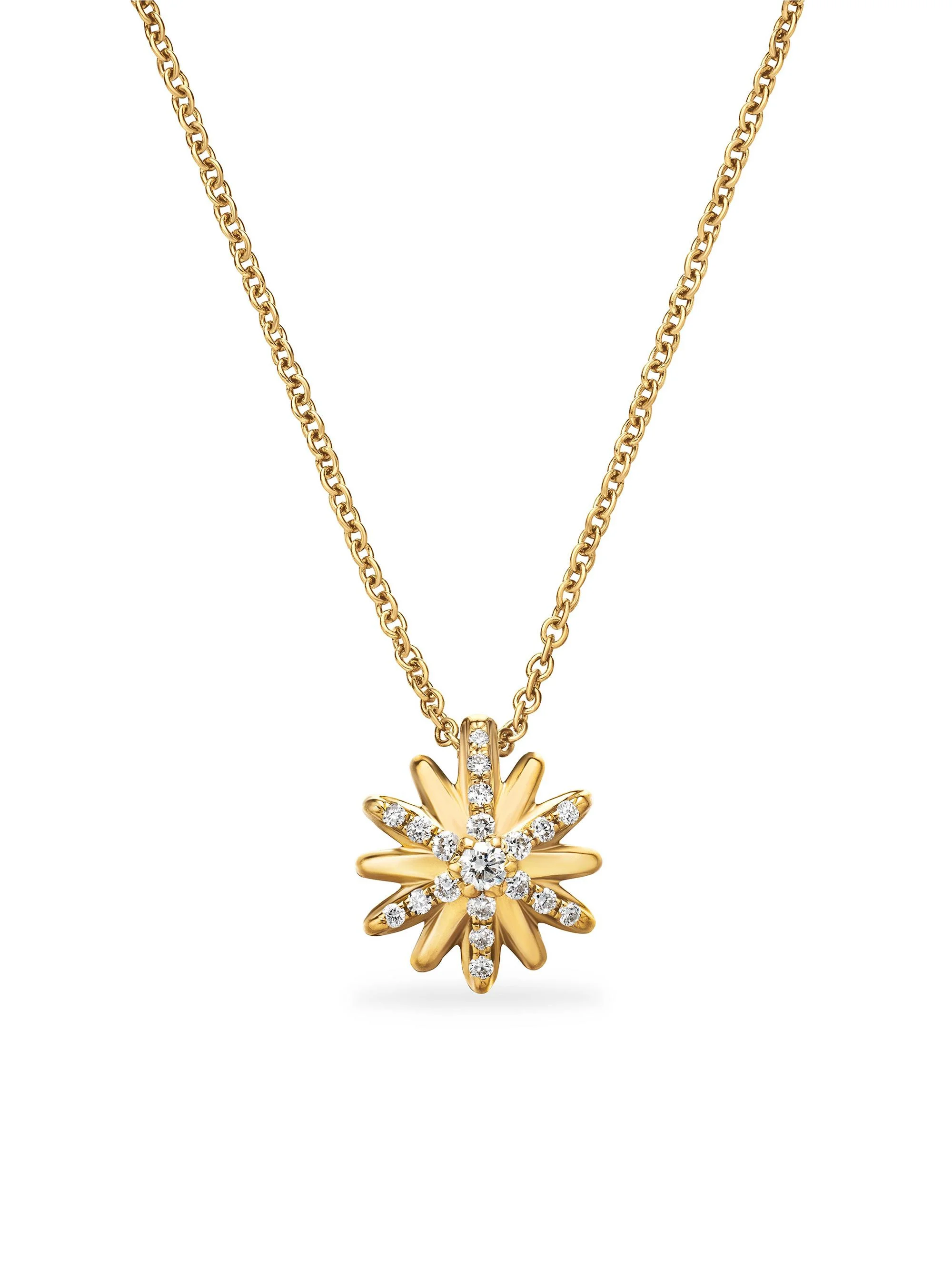 Women's Petite Starburst Pendant Necklace in 18K Yellow Gold with Diamonds, 10.5mm - Diamond - 1