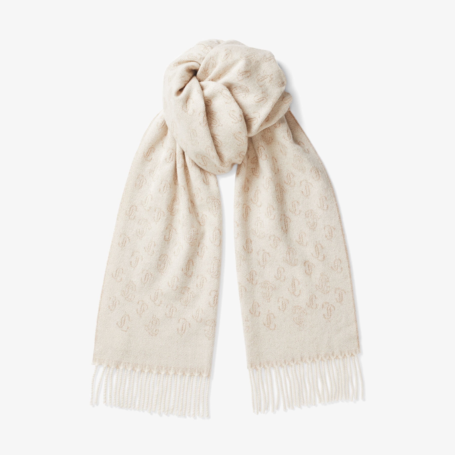 Belen
Latte Cashmere and Wool Scarf with JC Monogram Repeat Pattern - 1