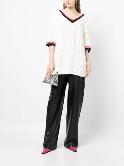 pushBUTTON three-quarter sleeve cable-knit top outlook