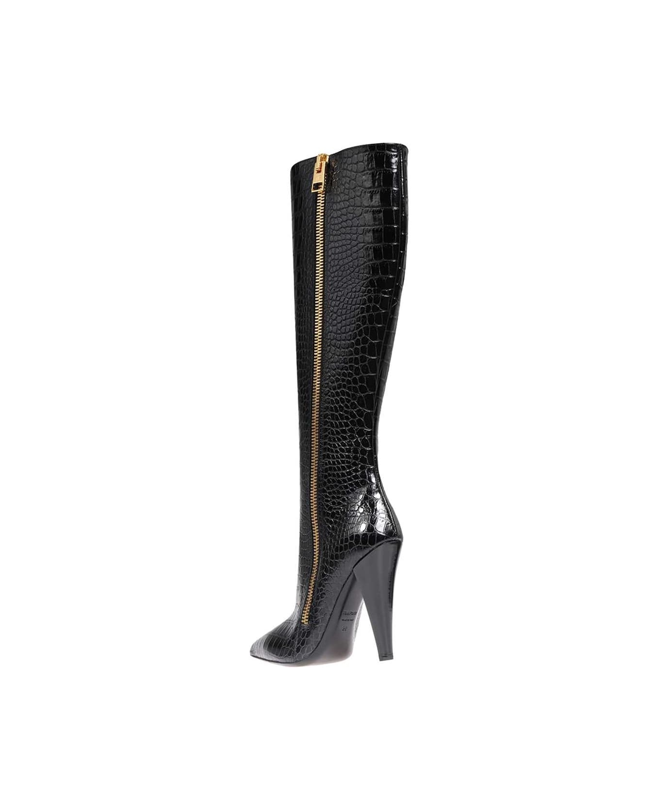 Croco-print Leather Boots - 3
