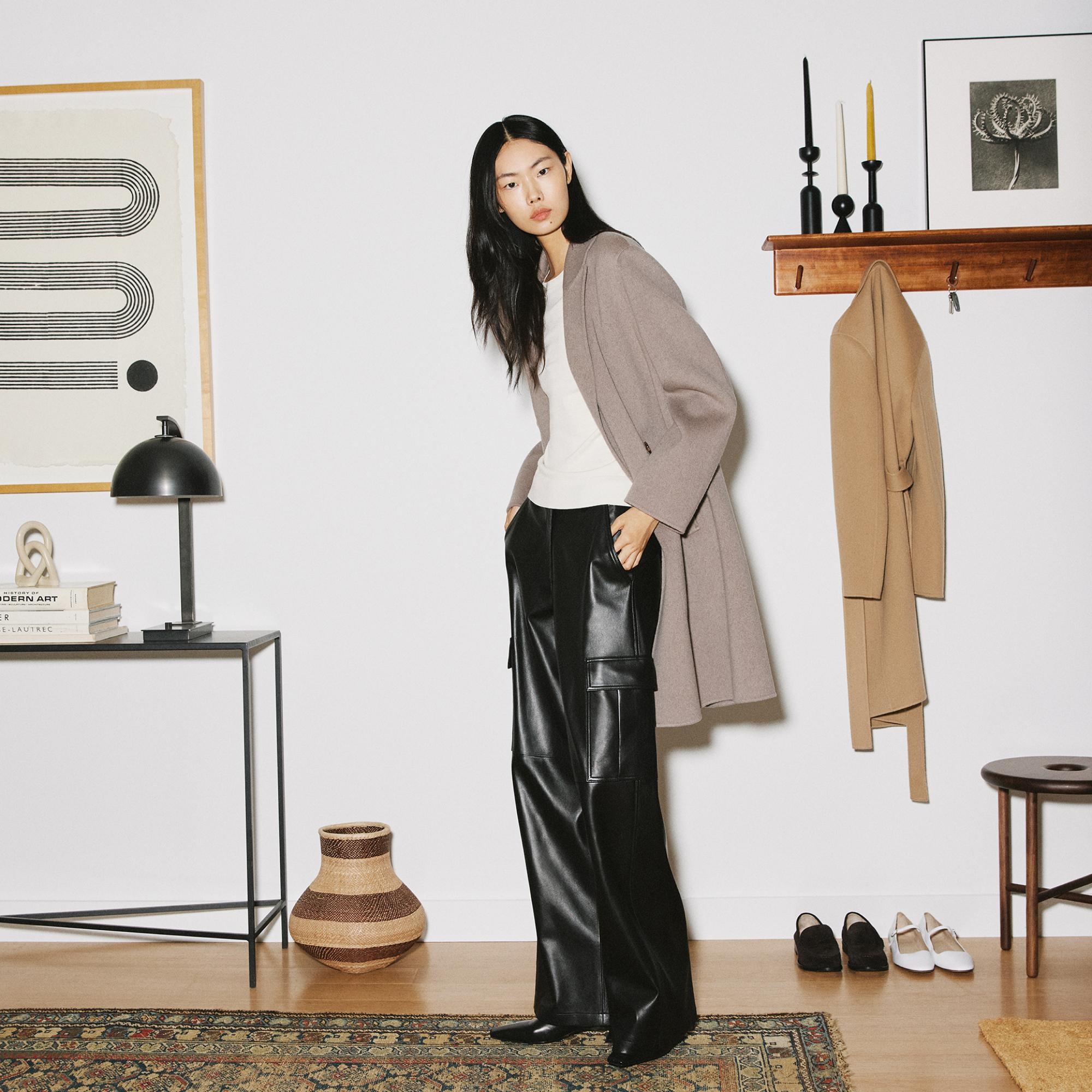 Wide-Leg Cargo Pant in Leather - 6