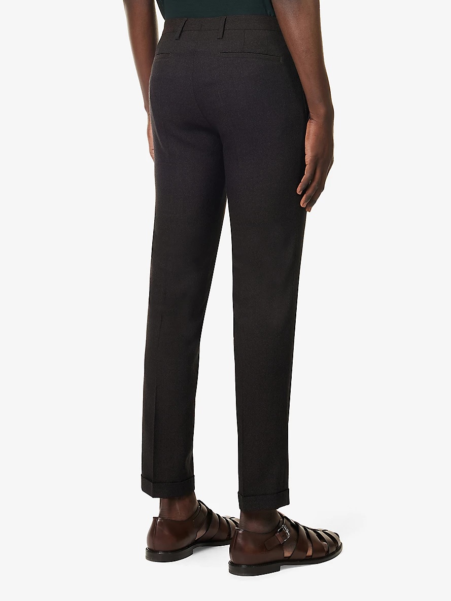 Brand-tab slim-fit straight-leg stretch-cotton trousers - 4