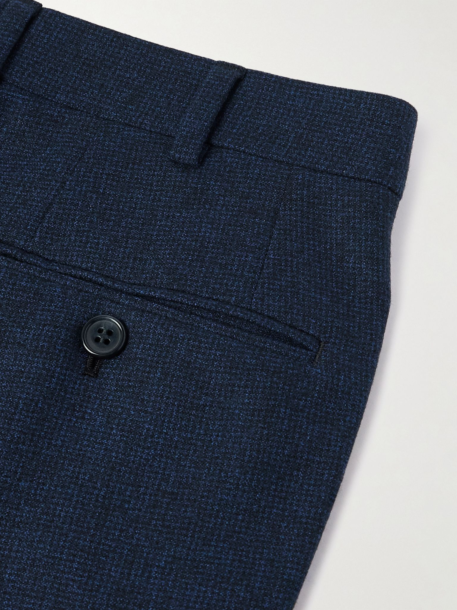 Tapered Checked Wool Suit Trousers Blue - 5