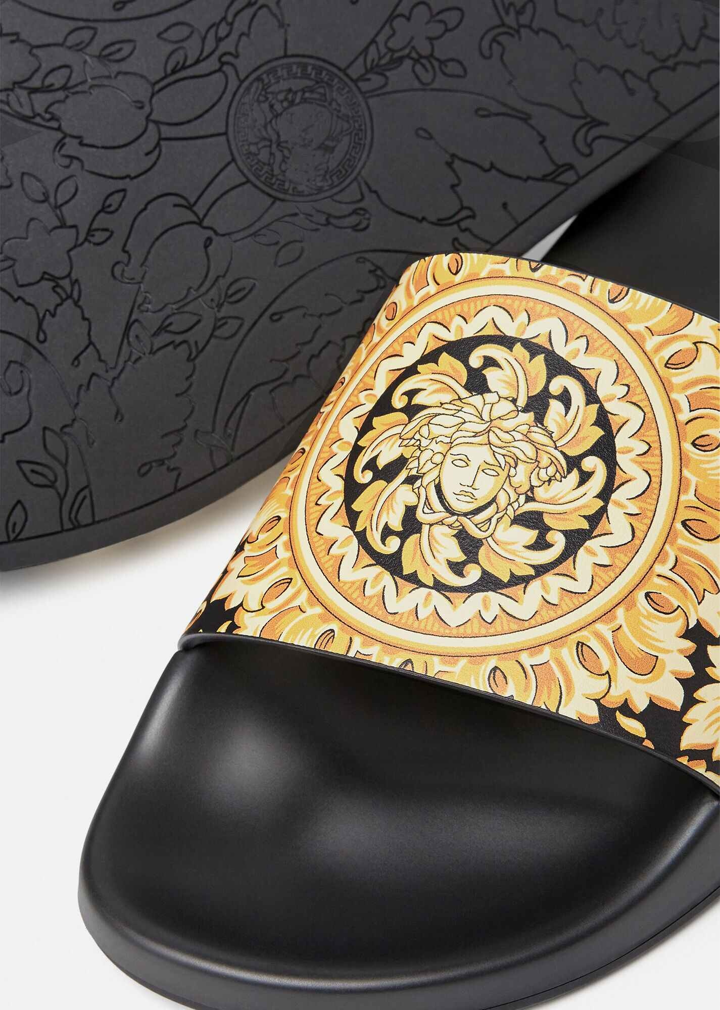 Barocco Print Leather Slides - 2