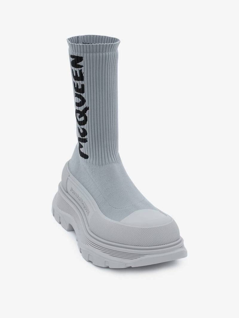 Alexander McQueen Mcqueen Graffiti Knit Tread Slick Boot in Grey outlook