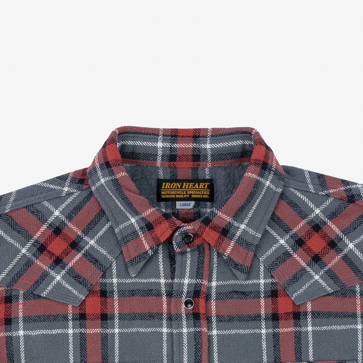 IHSH-369-GRY 12oz Slubby Heavy Flannel Herringbone Check Western Shirt - Grey - 8