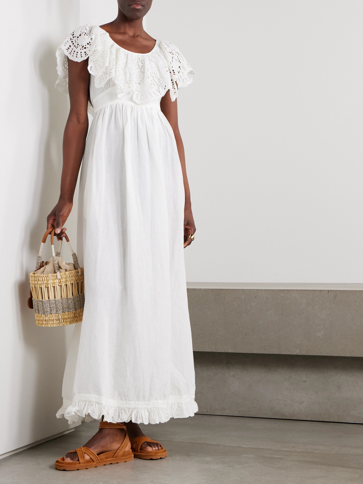 Milos Ruffled Broderie Anglaise Linen And Cotton-blend Maxi Dress - 2