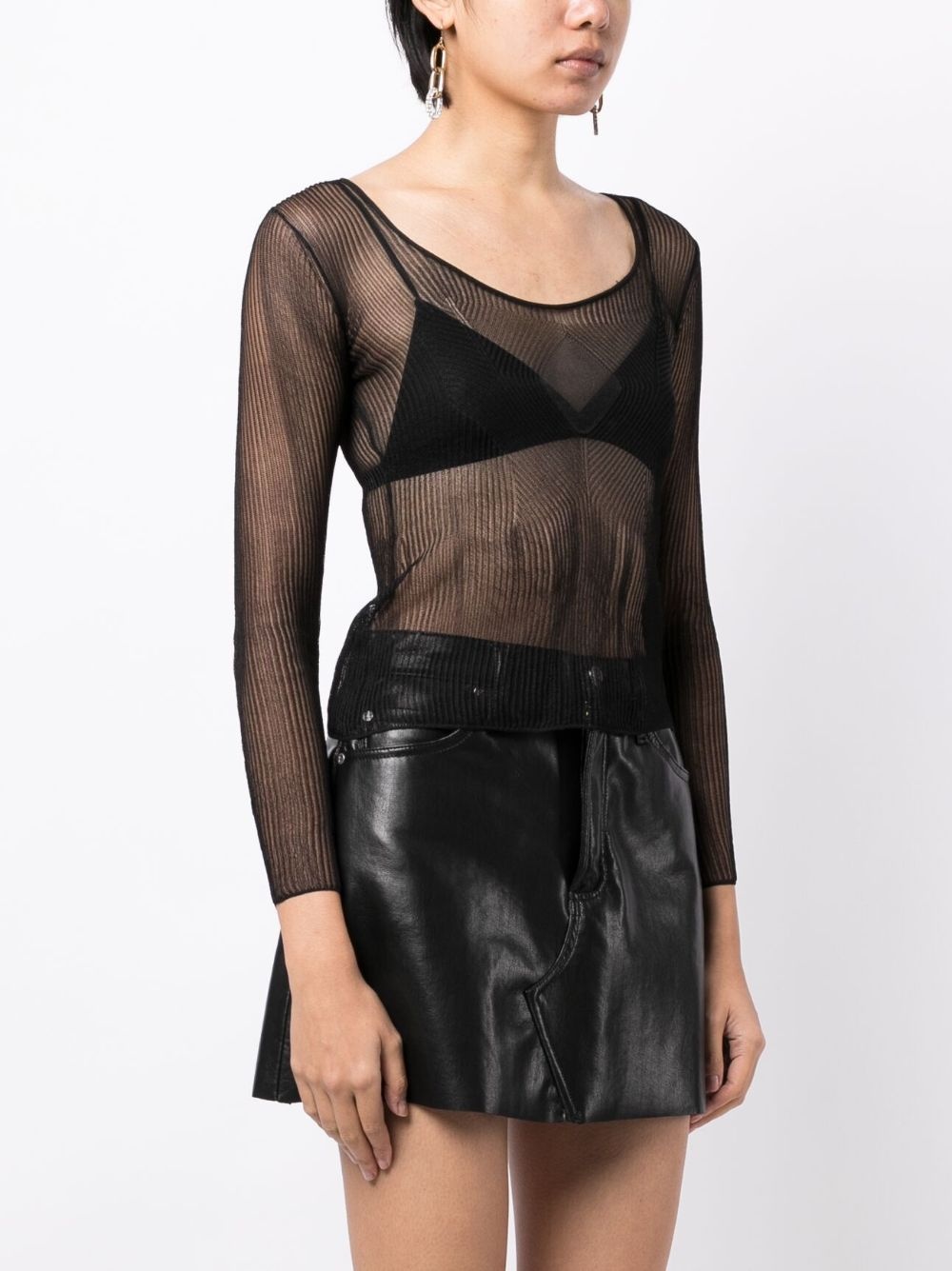 sheer ribbed jersey top - 3