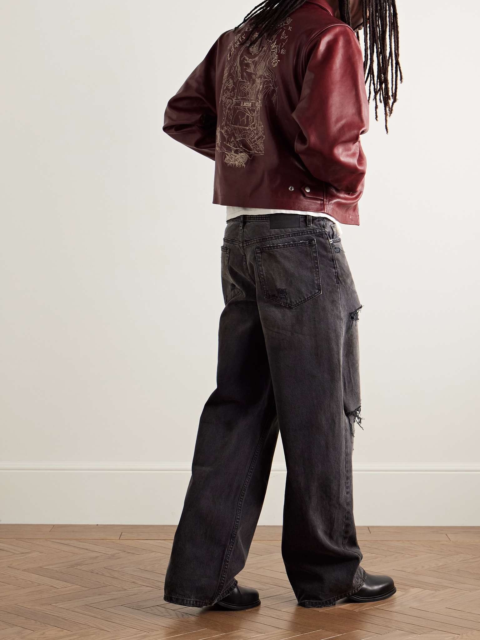 Principe de L'Amour Cropped Embroidered Leather Jacket - 2