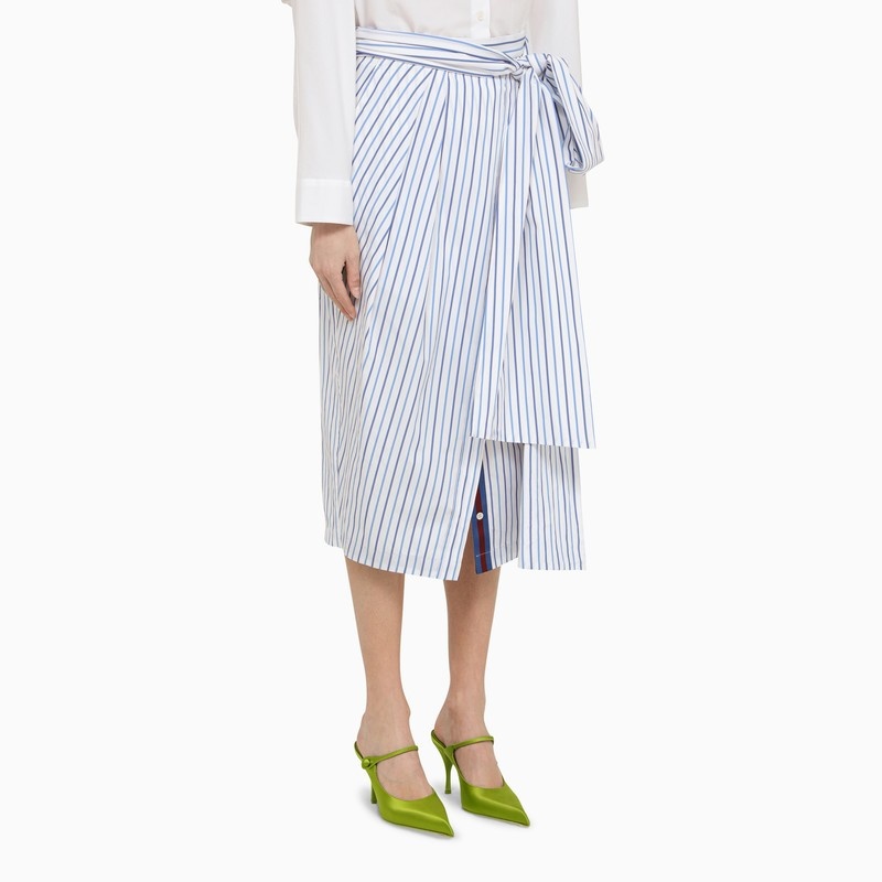 Dries Van Noten White Striped Blue Cotton Midi Skirt Women - 3