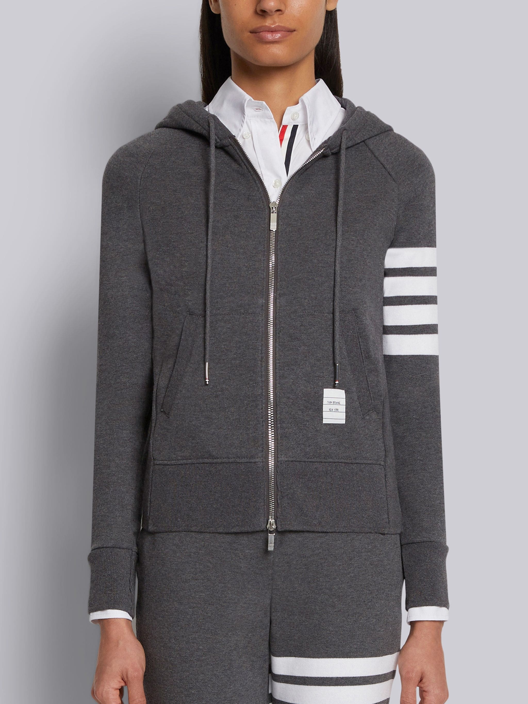 Dark Grey Classic Loop Back Engineered 4-Bar Zip Up Hoodie - 1