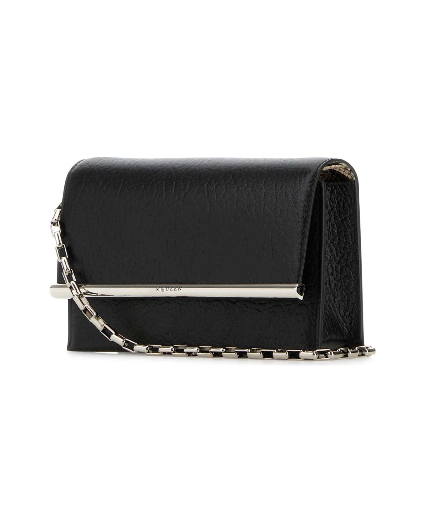 Black Leather Mini Cross-bar Clutch - 2