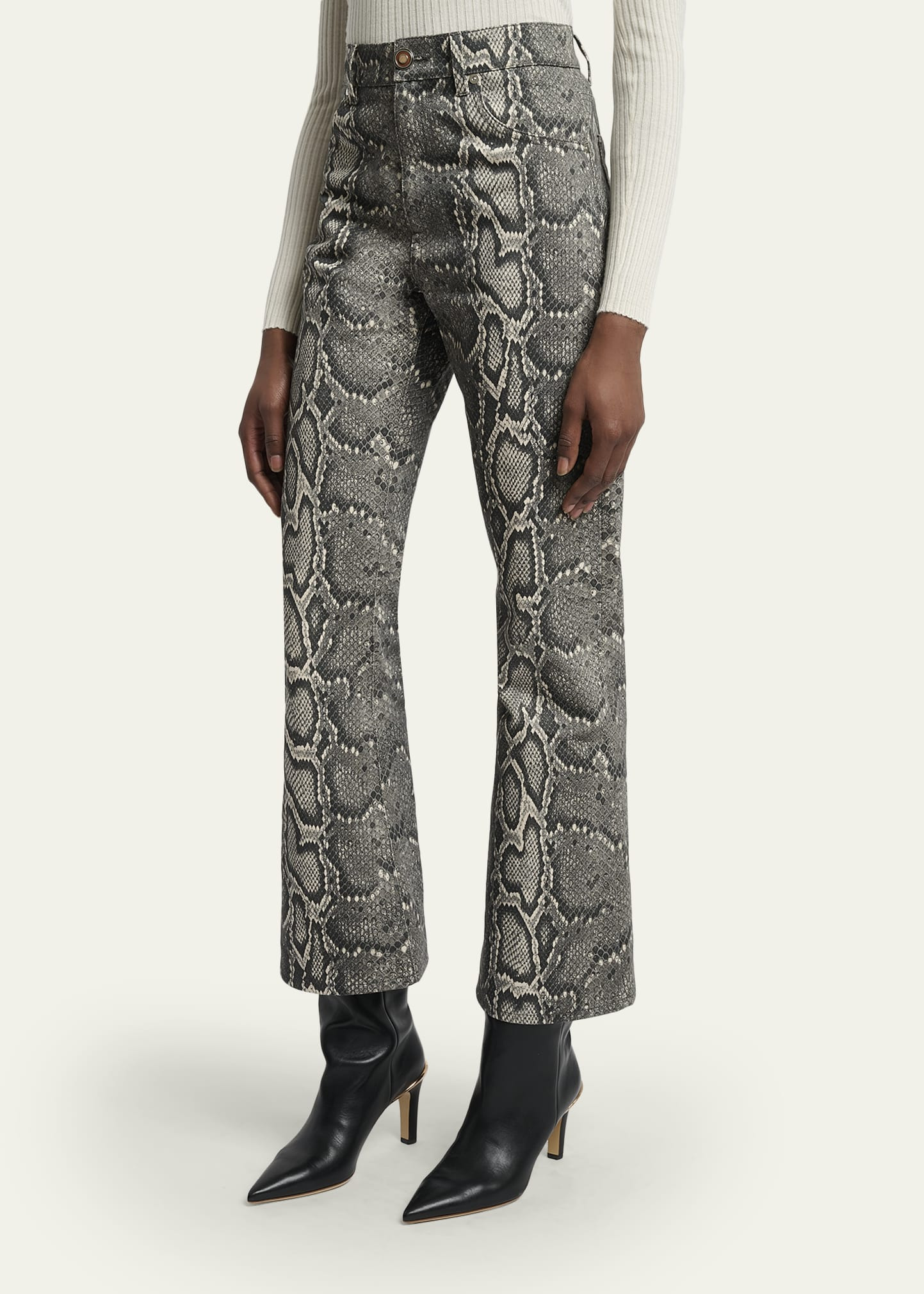 Ezra Snake-Print Bootcut Ankle Jeans - 4