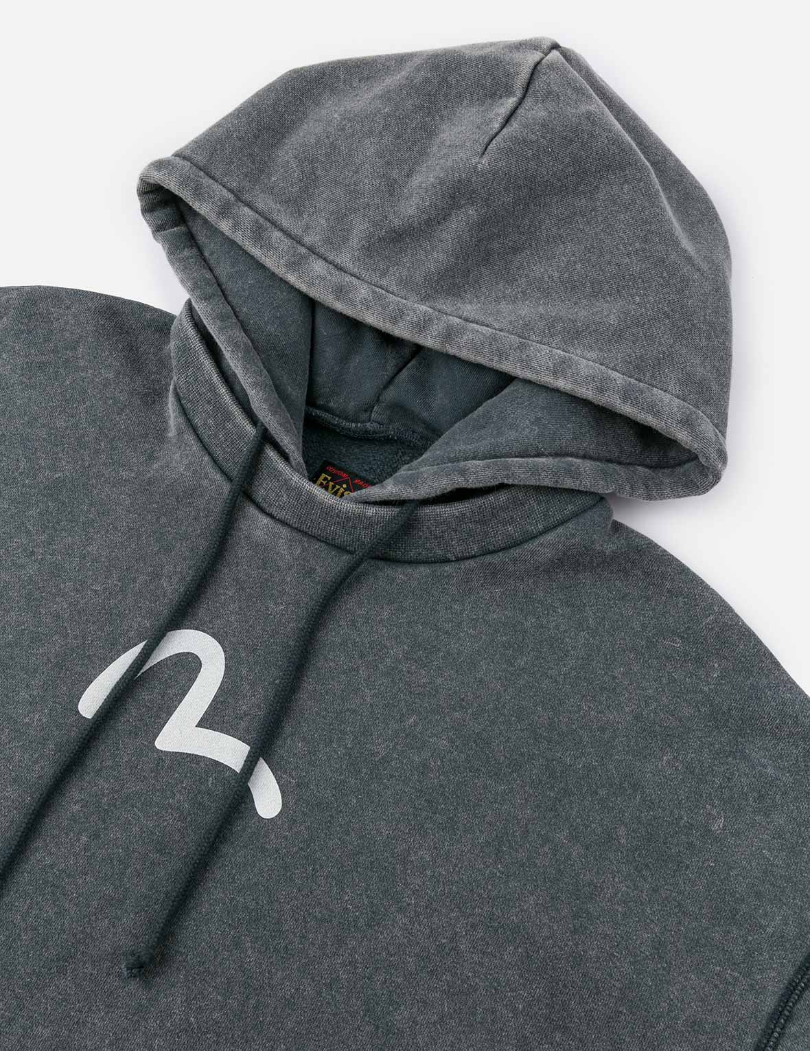 Washed Seagull and Logo Print Relax Fit Hoodie - 9
