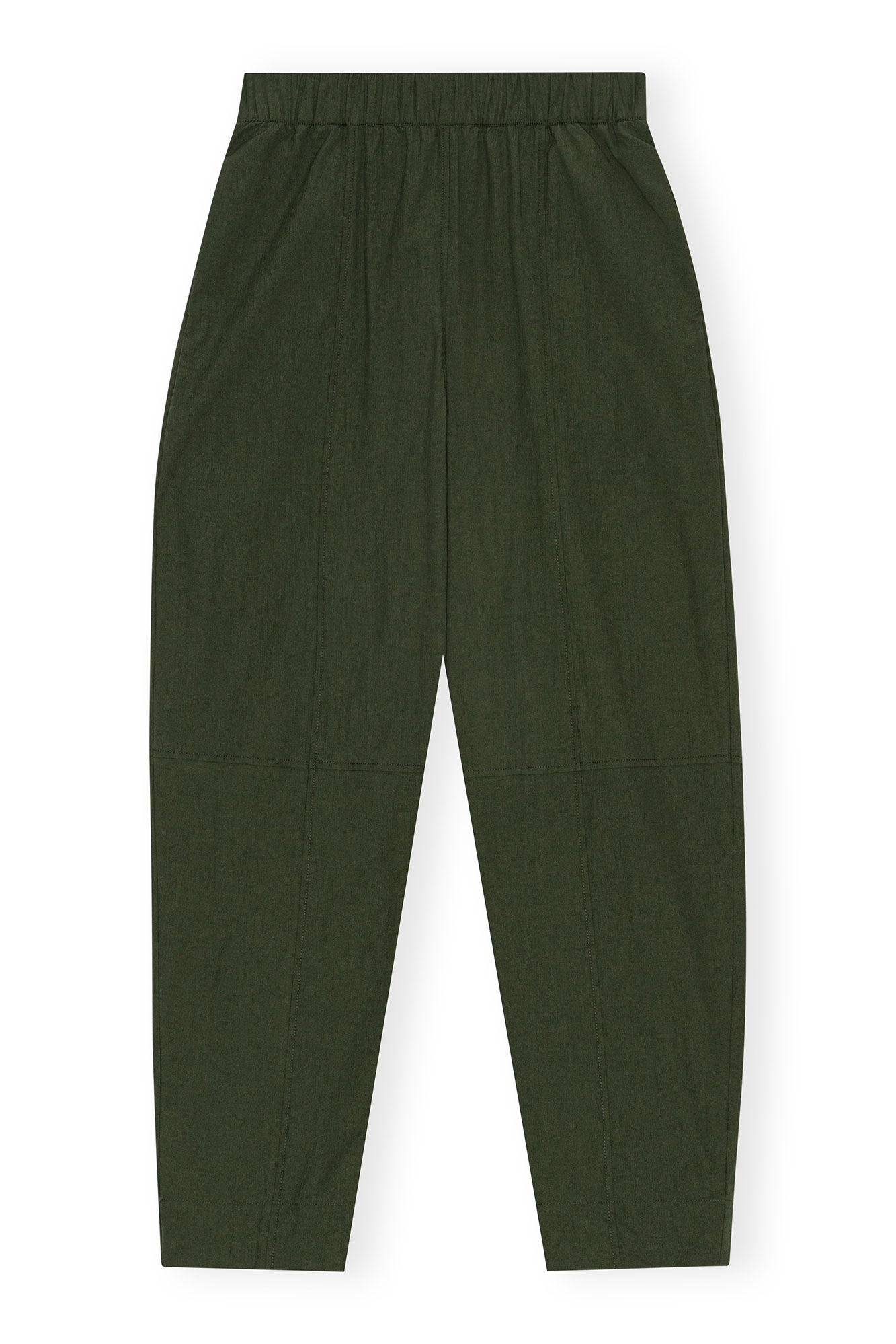 GREEN COTTON CREPE ELASTICATED CURVE PANTS - 6