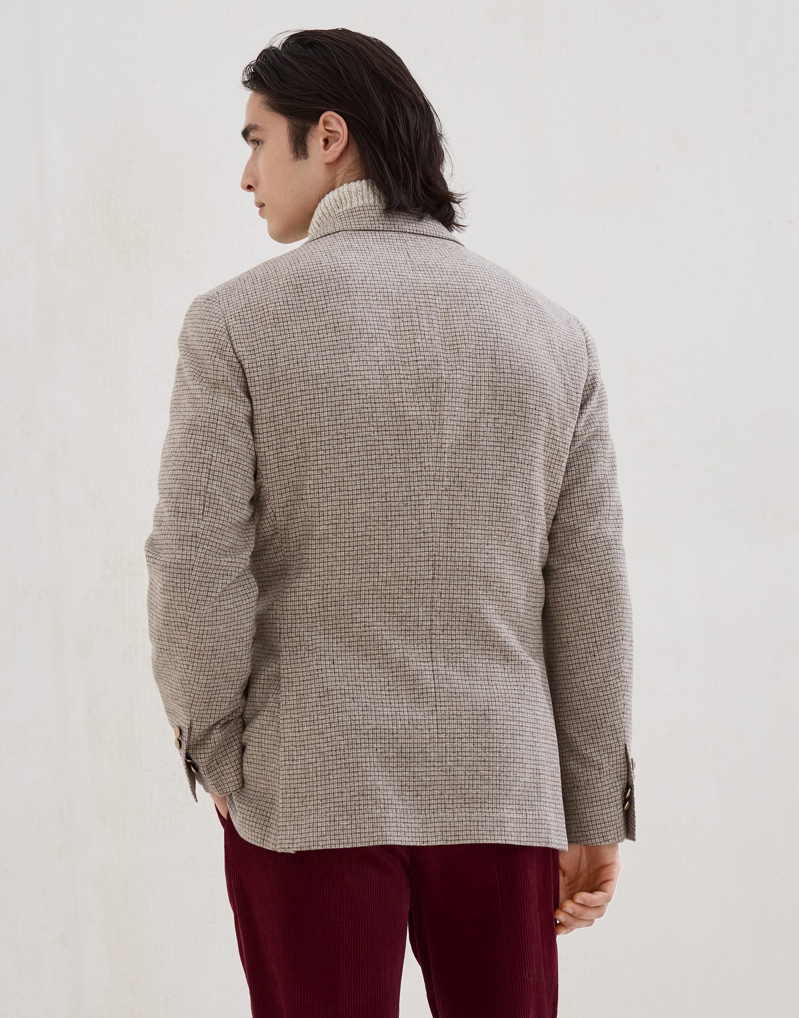 Flecked silk, wool and cashmere checked flannel one-and-a-half breasted deconstructed blazer with pa - 2