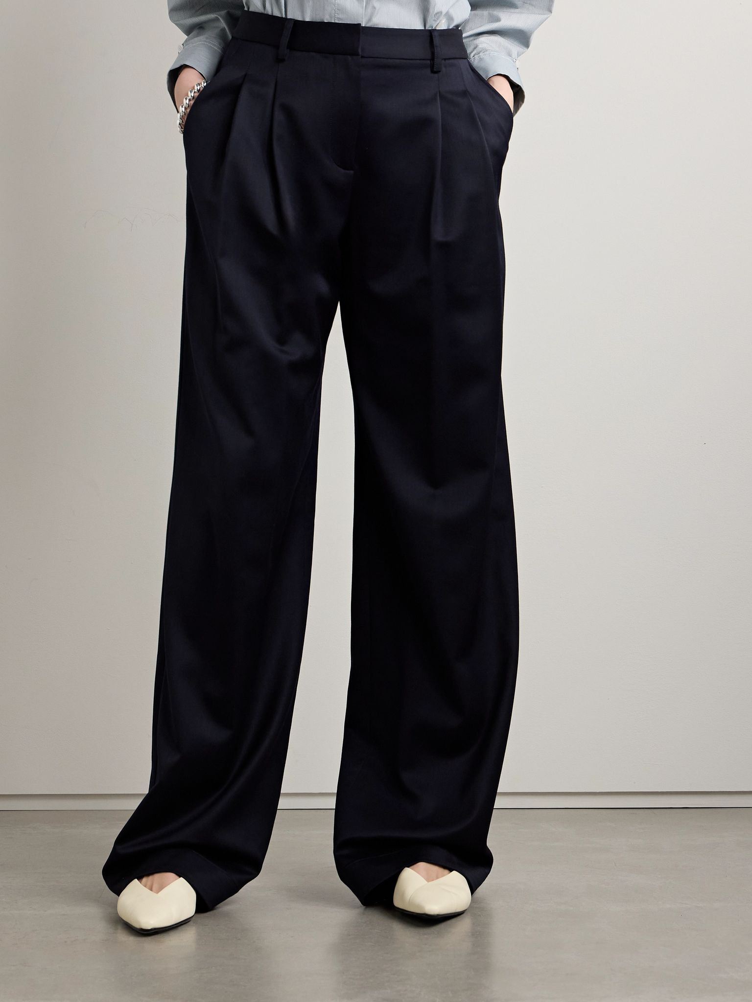 Sullivan pleated linen straight-leg pants Navy - 3