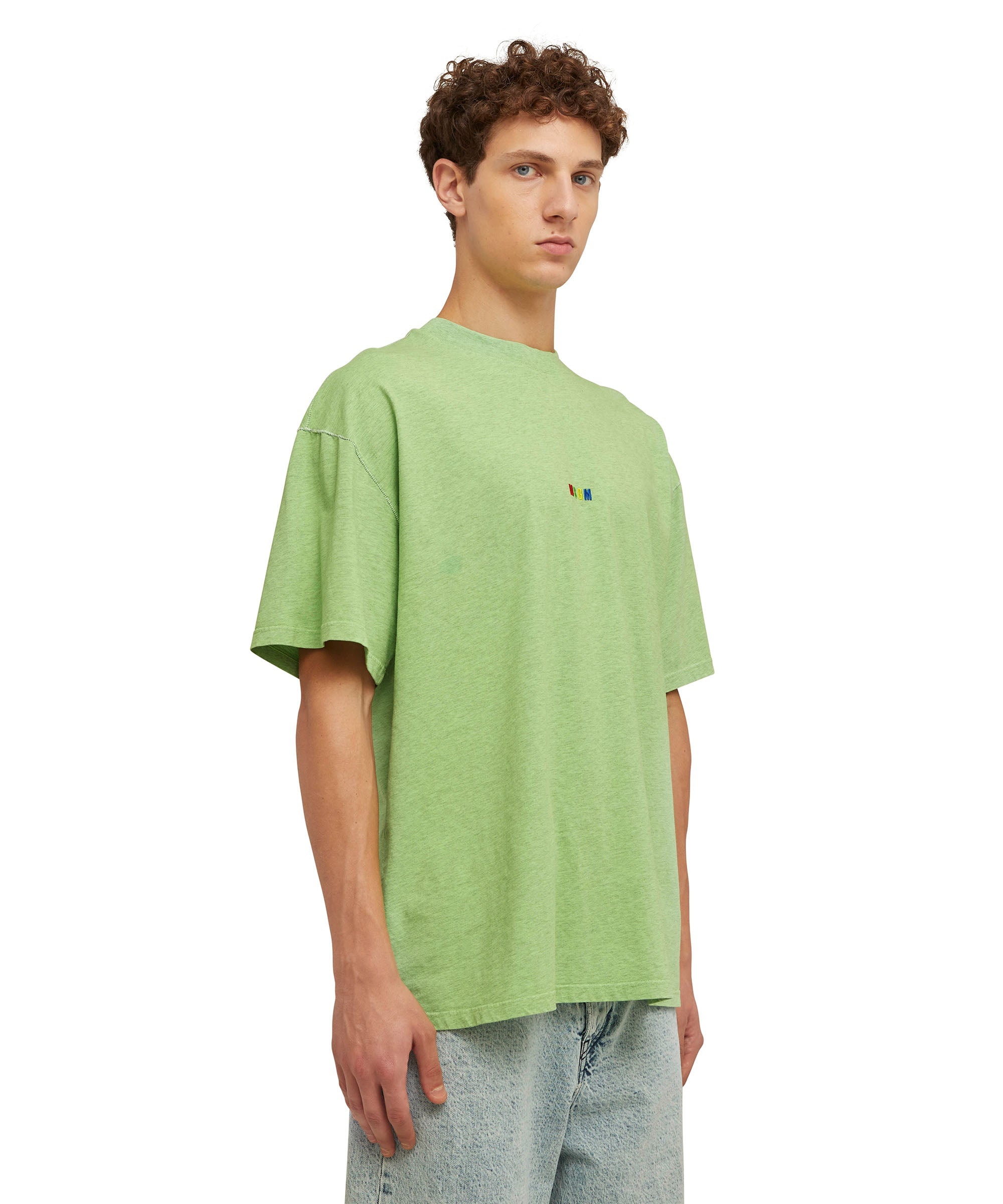 Melange cotton crewneck t-shirt with embroidered rainbow MSGM micro logo - 4