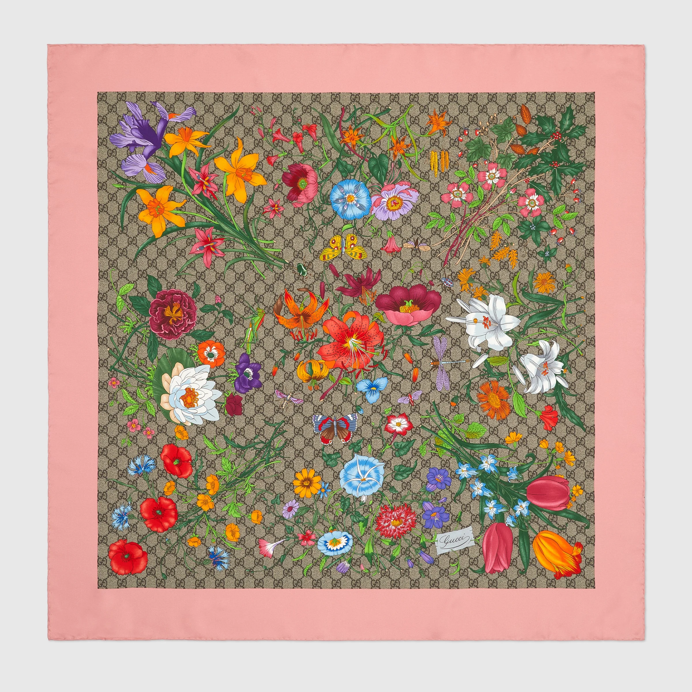 GG Flora print silk scarf - 1